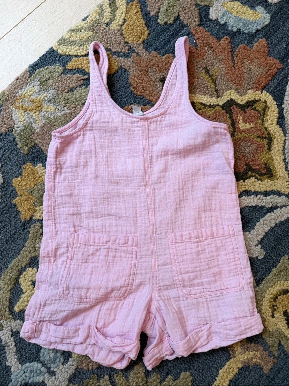 Pink Girls' Cotton Gauze Romper + Knit Shorts Vacation Beach Coverups Size 10